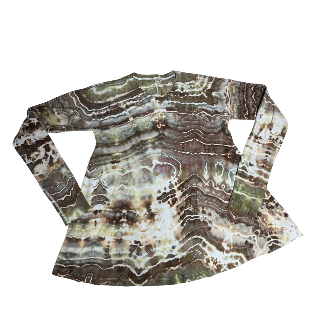 Lululemon Long Sleeve Top 6/8‎ Brown Olive Geode Ice Dye CUSTOM Hiking Yoga Boho
